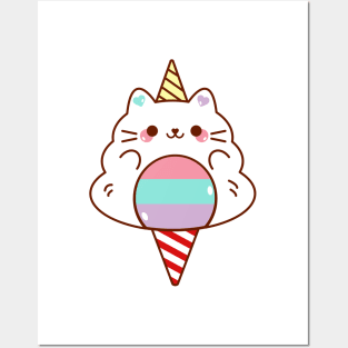 Magical Unicorn Cat Kitten Cotton Candy Posters and Art